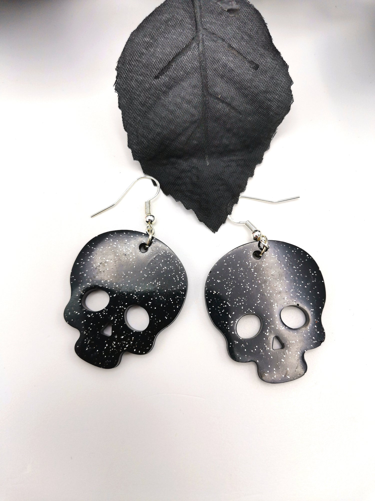 Glittering Scary Skull Earrings - Silver Sunbird Halloween Earrings