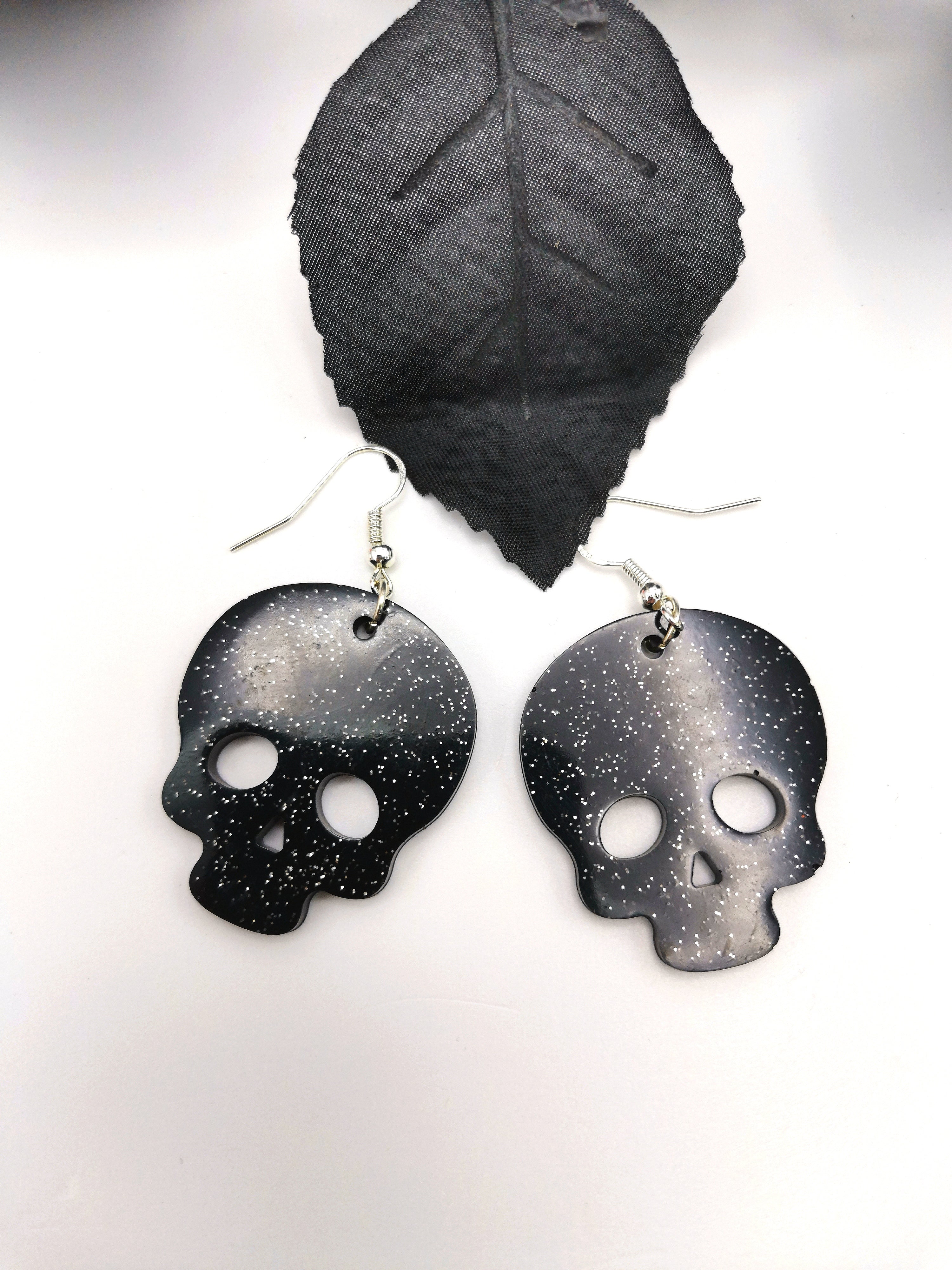 Glittering Scary Skull Earrings - Silver Sunbird Halloween Earrings