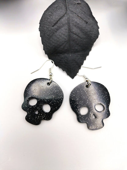 Glittering Scary Skull Earrings - Silver Sunbird Halloween Earrings