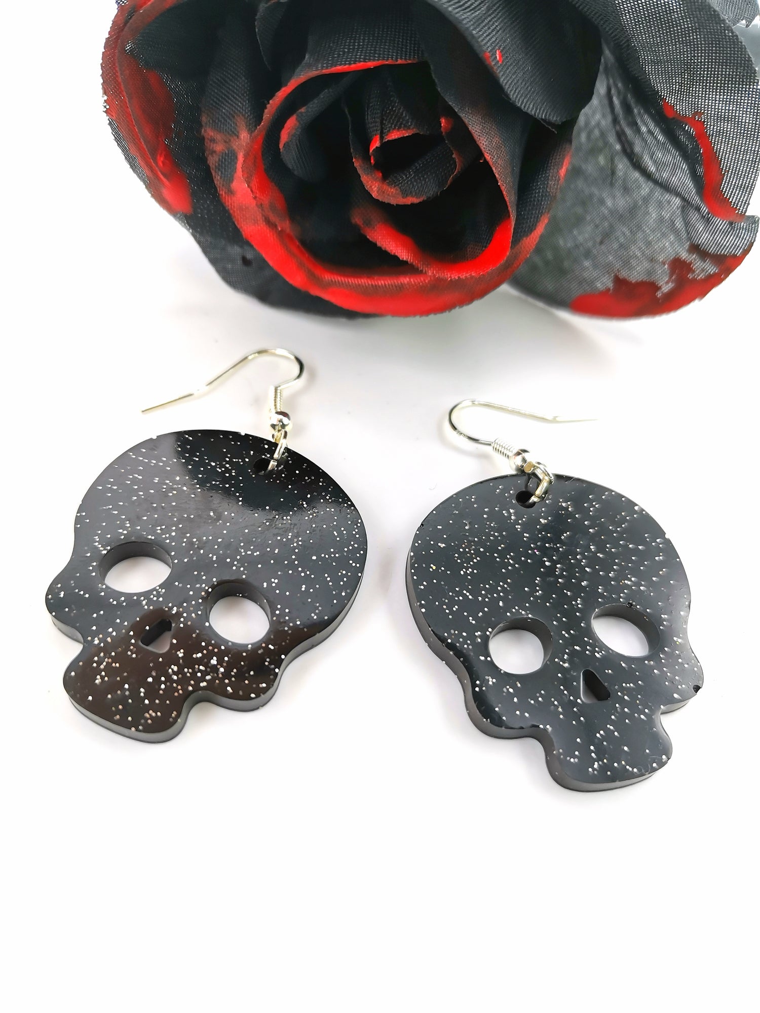 Glittering Scary Skull Earrings - Silver Sunbird Halloween Earrings