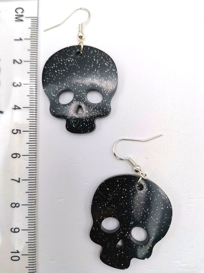 Glittering Scary Skull Earrings - Silver Sunbird Halloween Earrings