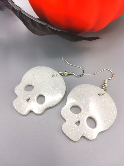Glittering Scary Skull Earrings - Silver Sunbird Halloween Earrings