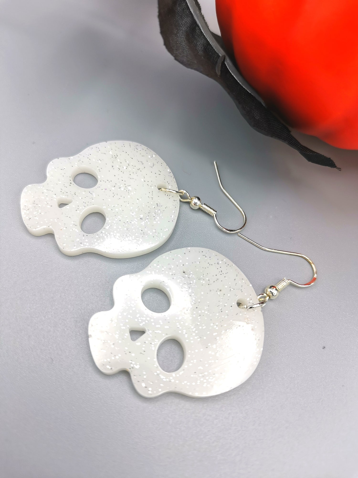 Glittering Scary Skull Earrings - Silver Sunbird Halloween Earrings