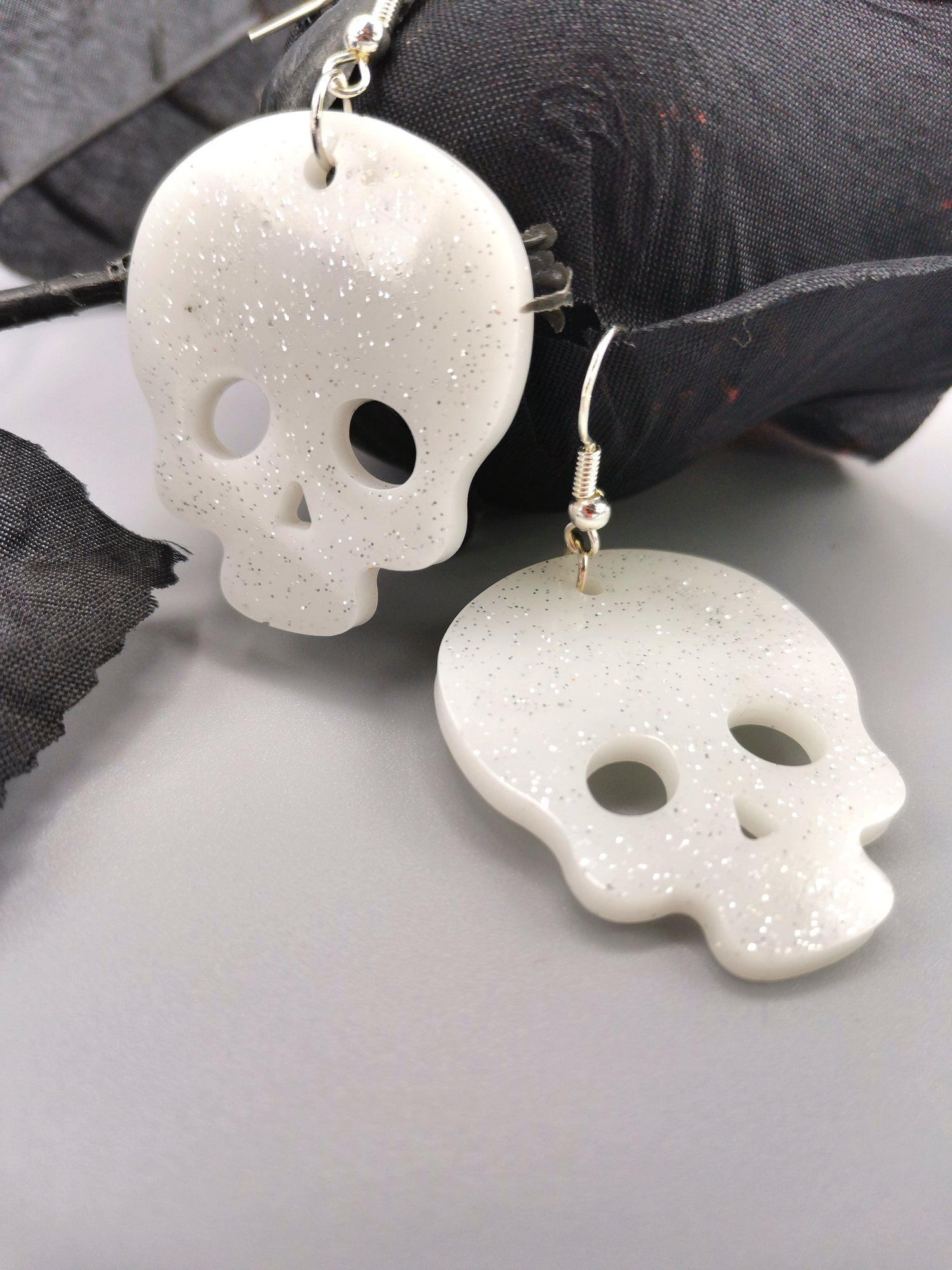 Glittering Scary Skull Earrings - Silver Sunbird Halloween Earrings