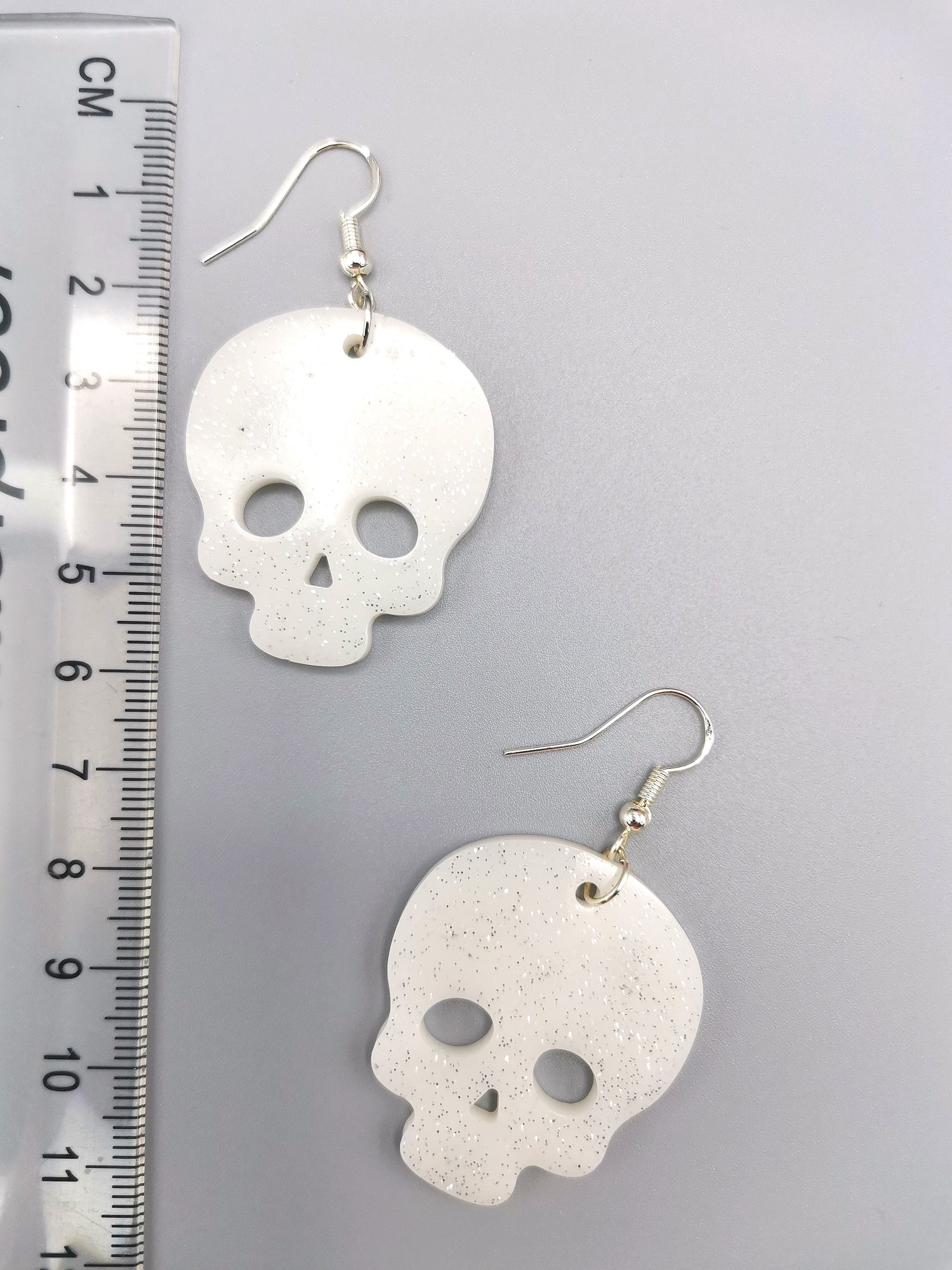 Glittering Scary Skull Earrings - Silver Sunbird Halloween Earrings