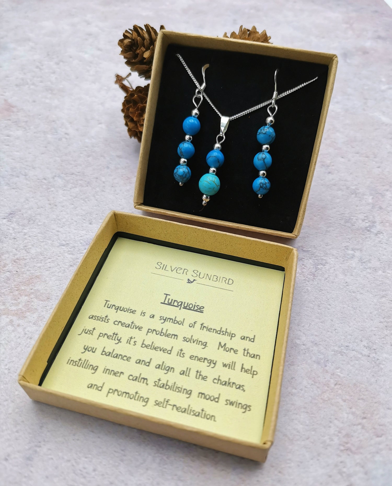 Turquoise Gemstone Jewellery Set - Silver Sunbird Gift Sets