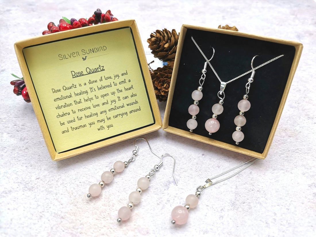 Rose Quartz Gemstone Gift Set - Silver Sunbird Gift Sets
