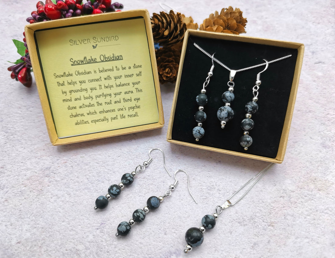 Snowflake Obsidian Gemstone Gift Set - Silver Sunbird Gift Sets