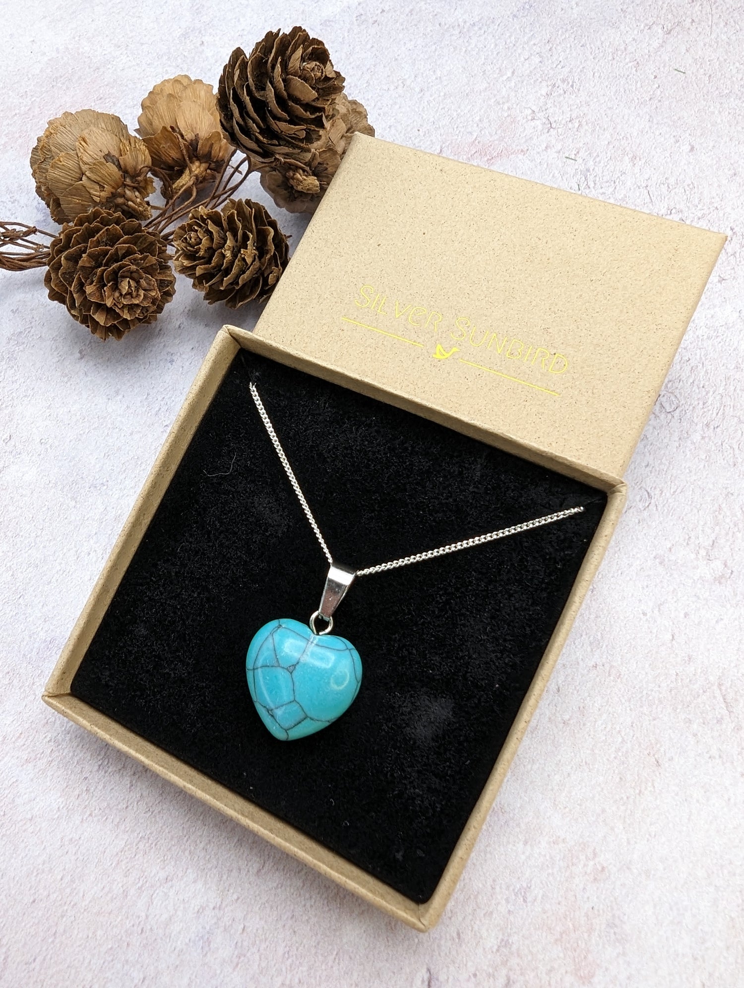 Turquoise Heart Necklace - Silver Sunbird Bohemian
