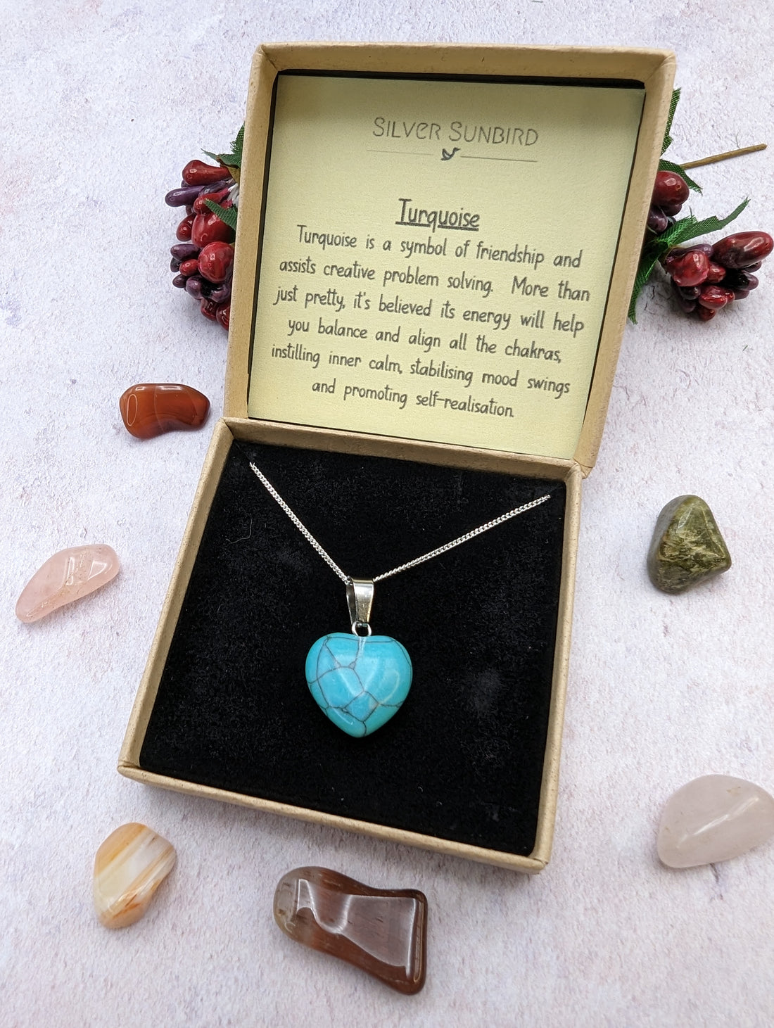 Turquoise Heart Necklace - Silver Sunbird Bohemian