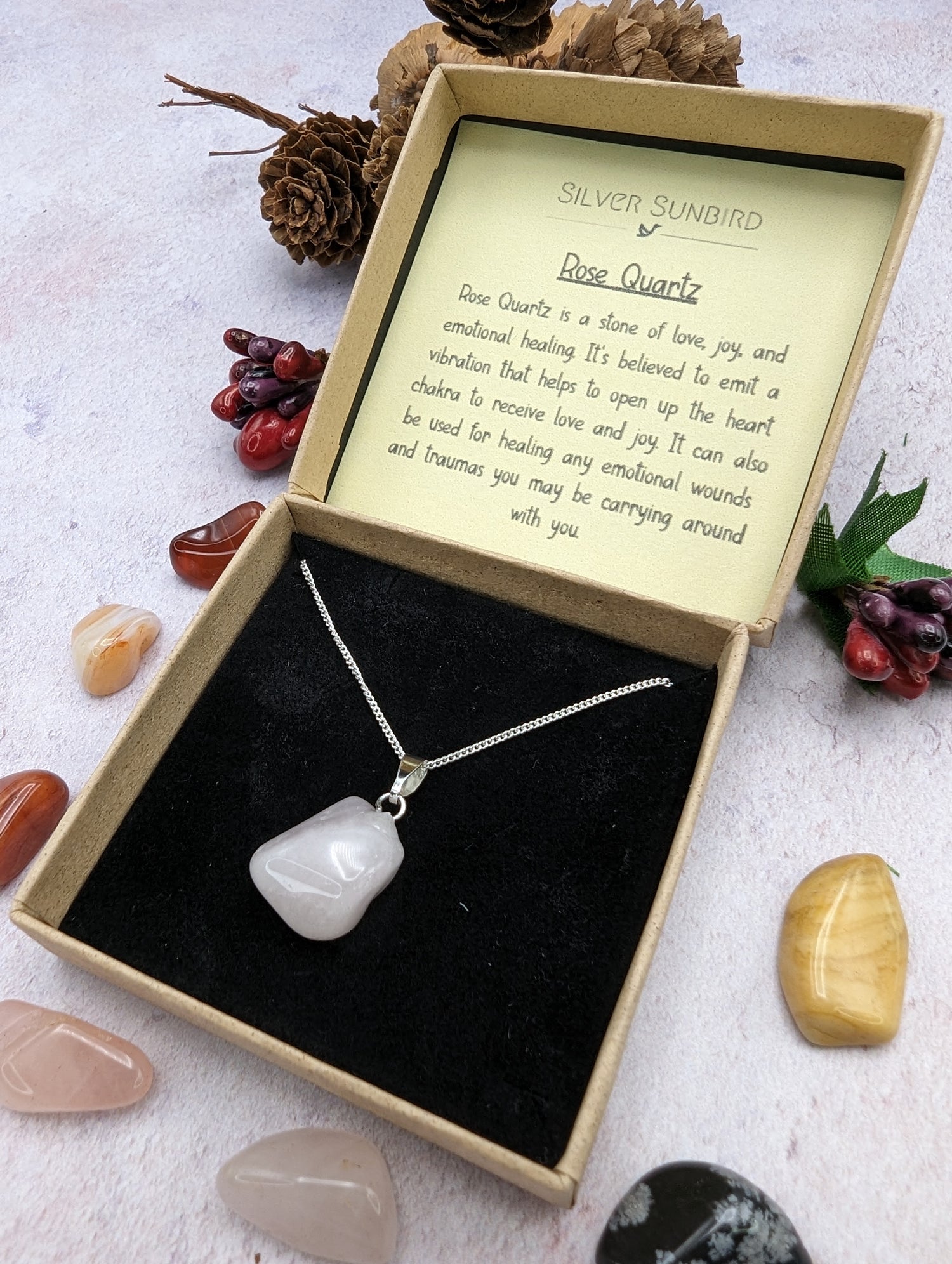 Rose Quartz Gemstone Necklace - Silver Sunbird Gemstones