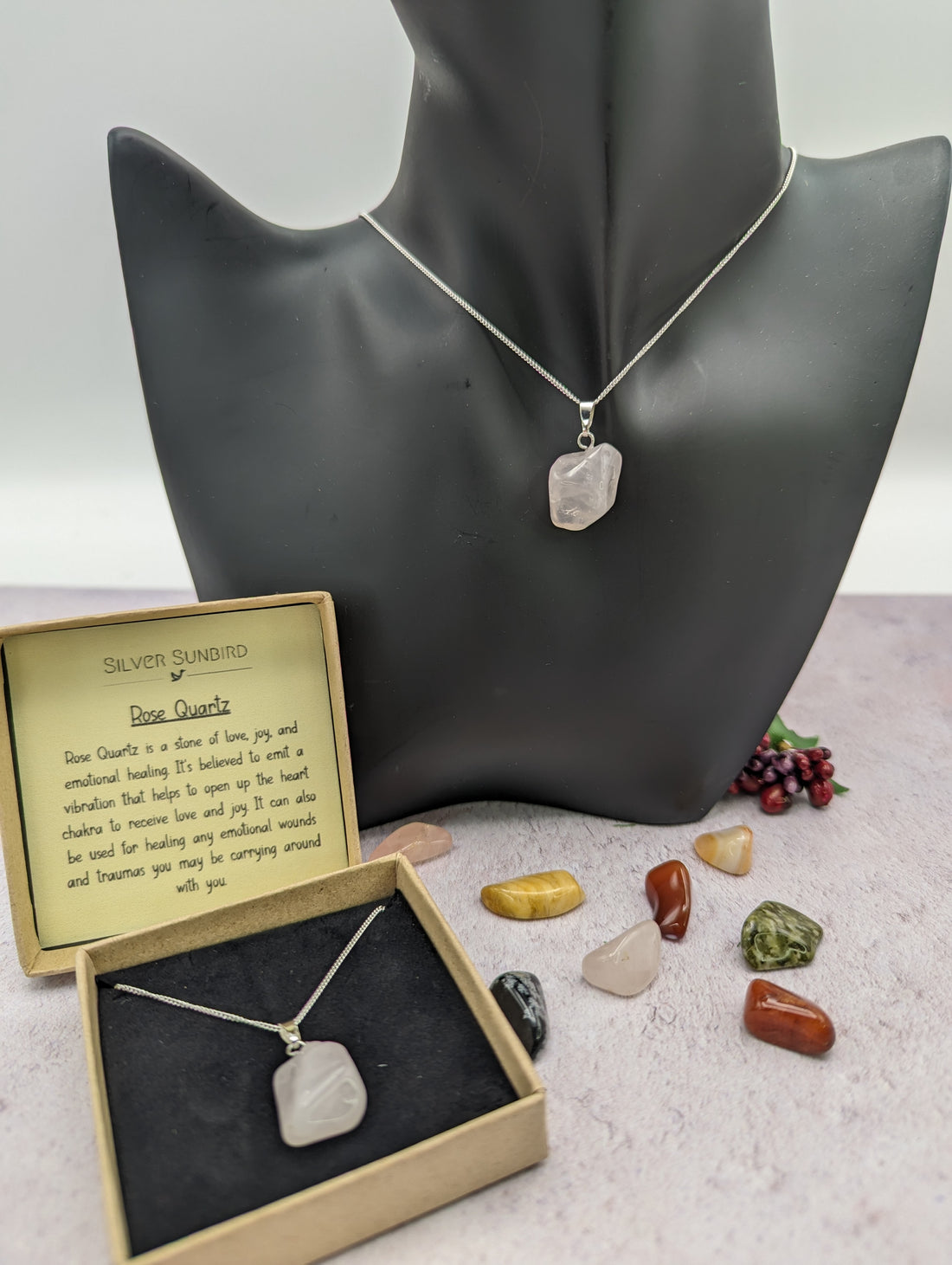 Rose Quartz Gemstone Necklace - Silver Sunbird Gemstones