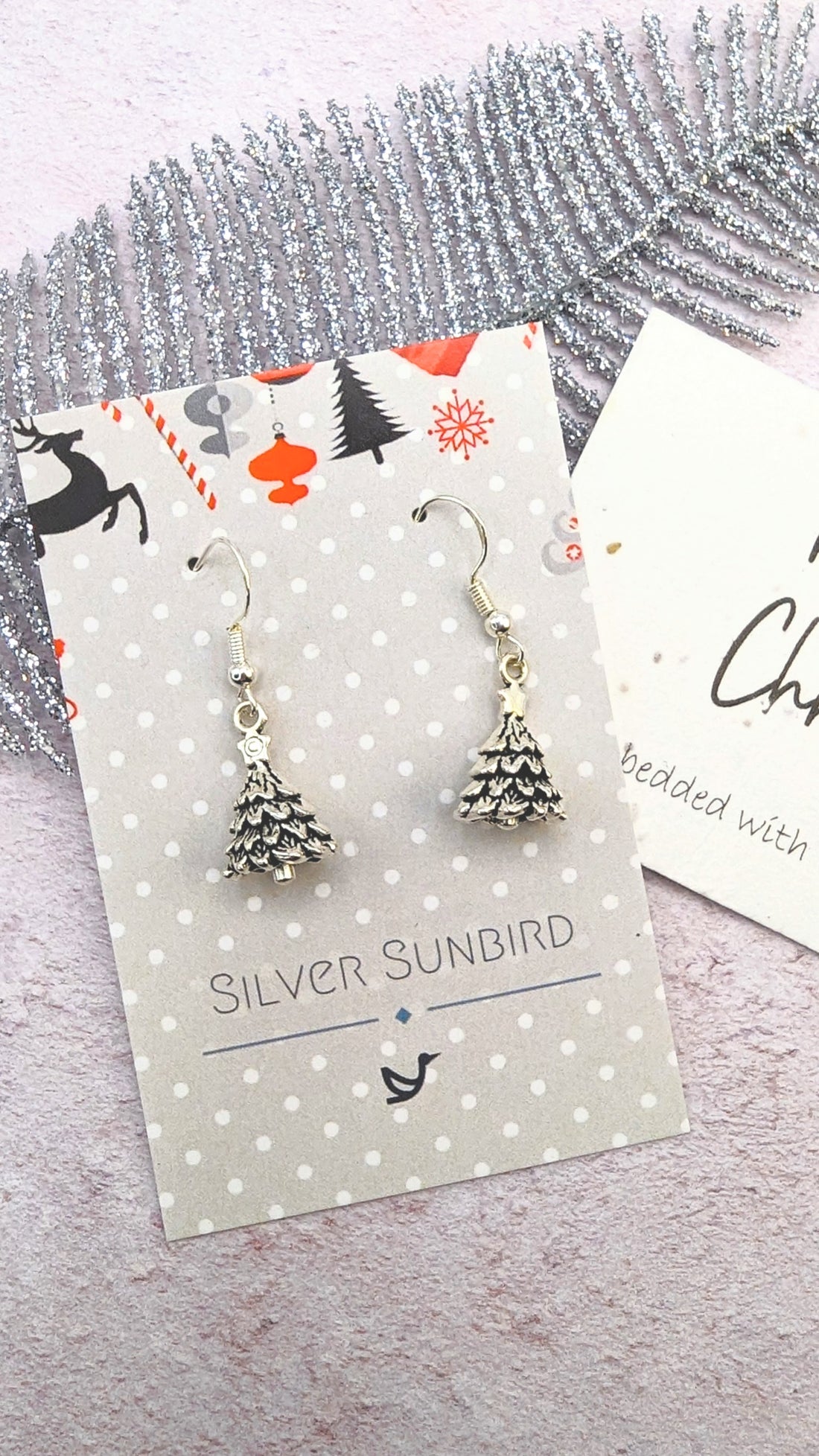3D Christmas Tree Earrings - Silver Sunbird Christmas Earrings