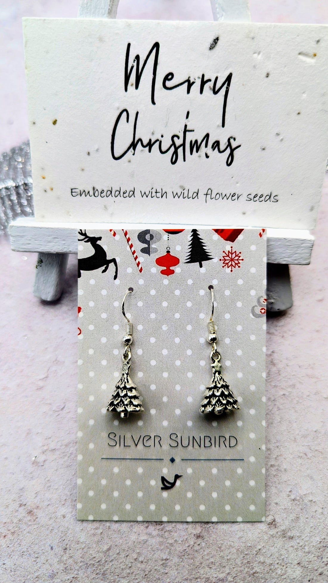 3D Christmas Tree Earrings - Silver Sunbird Christmas Earrings