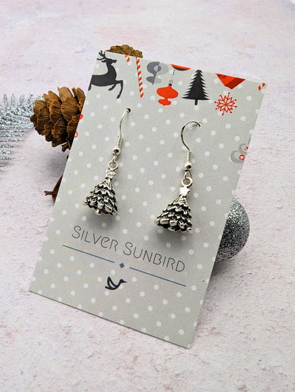 3D Christmas Tree Earrings - Silver Sunbird Christmas Earrings
