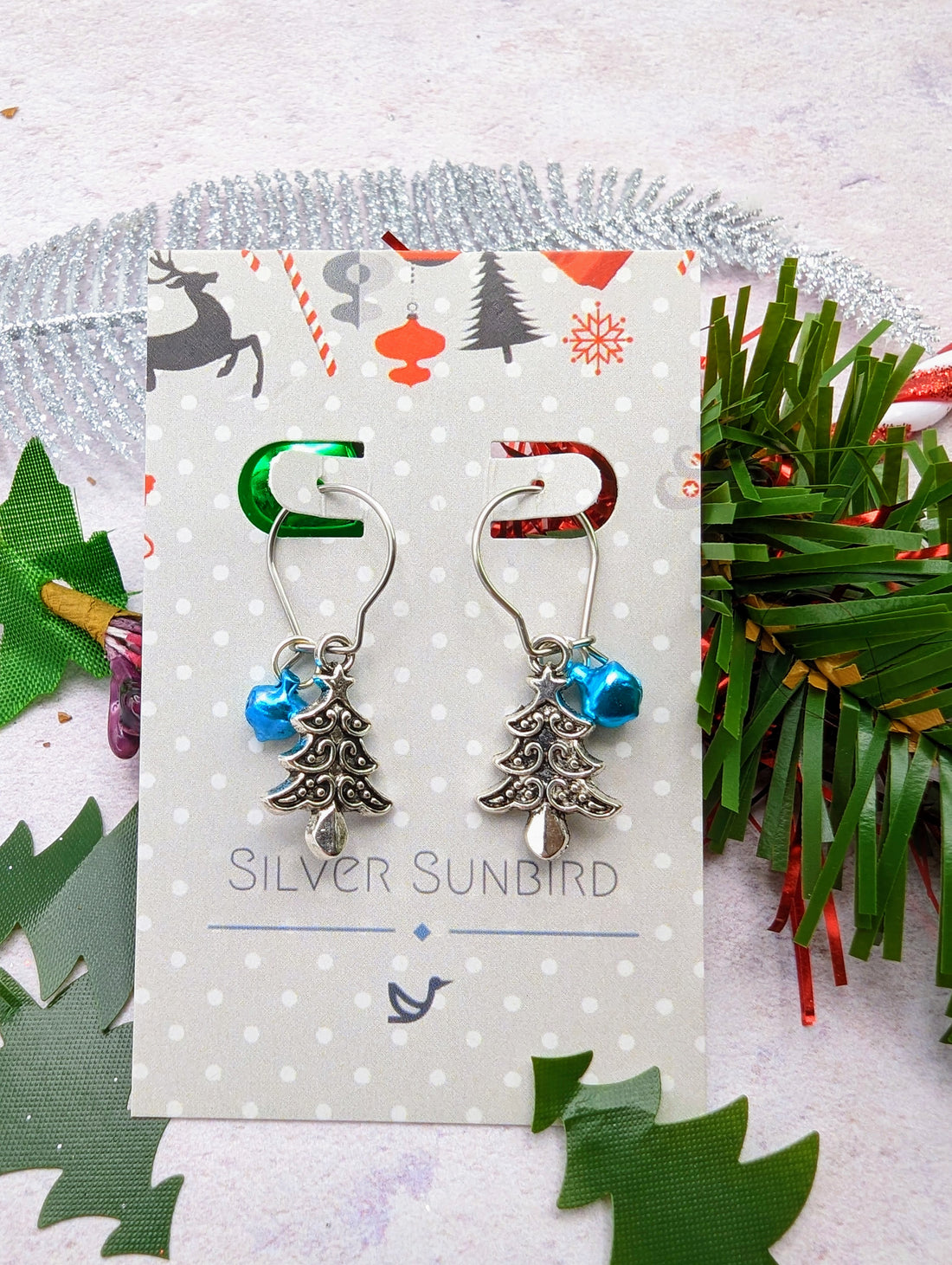Oh Christmas Tree Earrings - Silver Sunbird Christmas Earrings