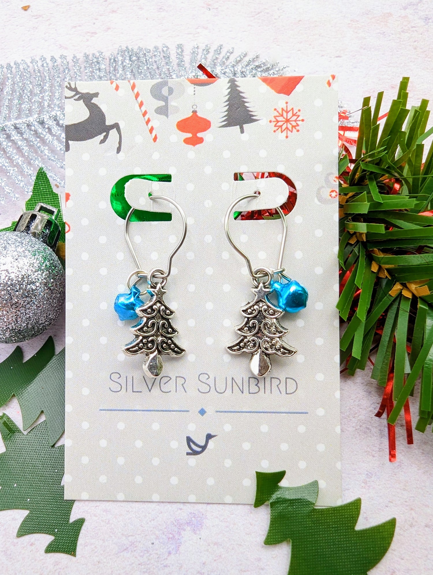 Oh Christmas Tree Earrings - Silver Sunbird Christmas Earrings
