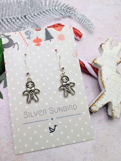 Jolly Gingerbread Men Earrings - Silver Sunbird Christmas Earrings