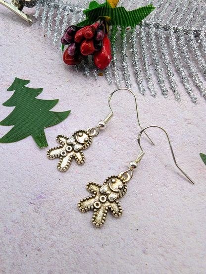 Jolly Gingerbread Men Earrings - Silver Sunbird Christmas Earrings