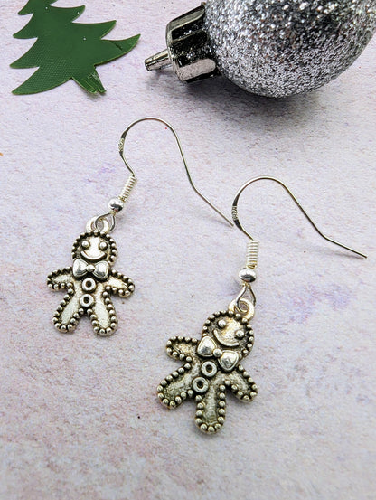 Jolly Gingerbread Men Earrings - Silver Sunbird Christmas Earrings