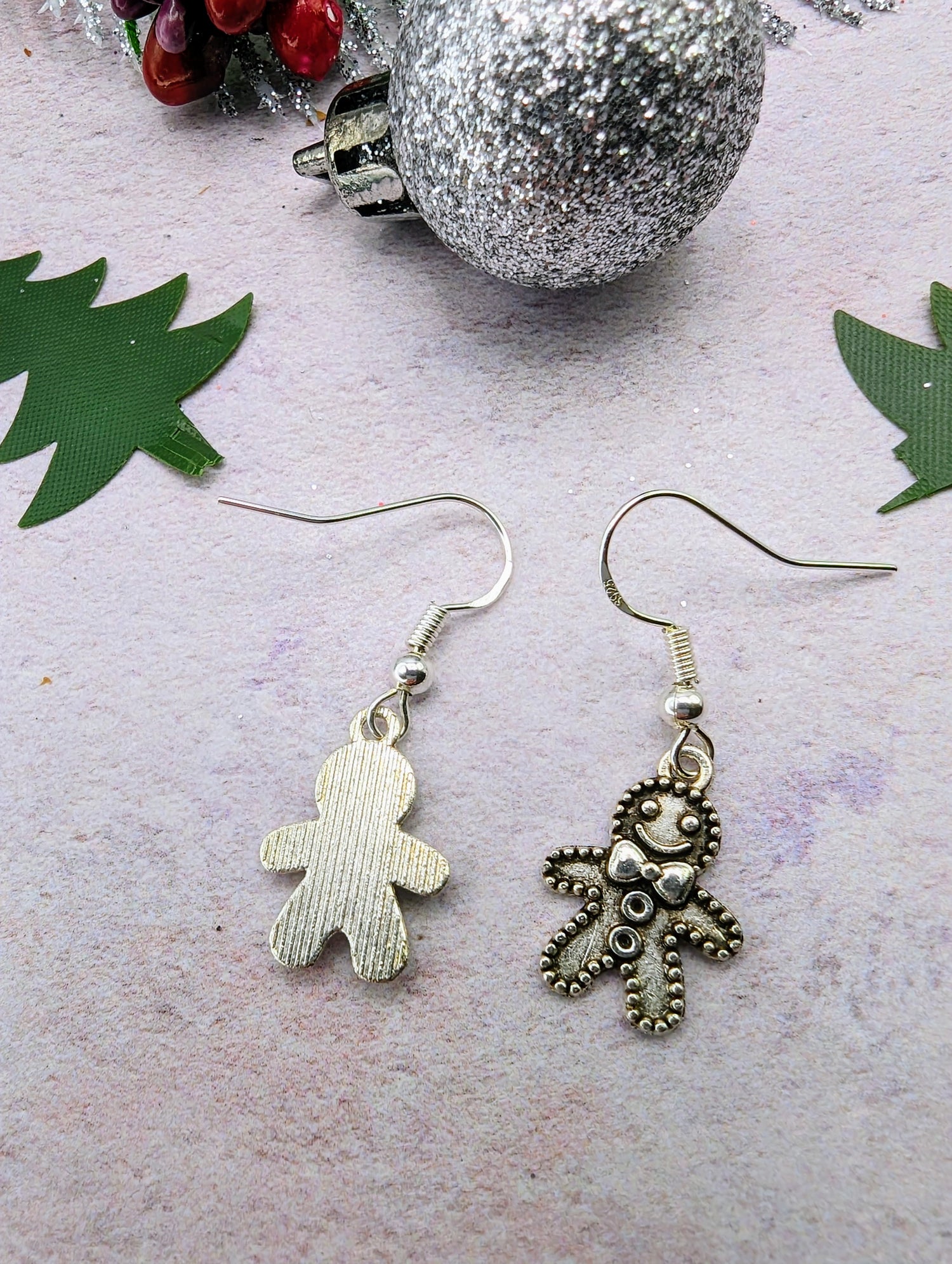 Jolly Gingerbread Men Earrings - Silver Sunbird Christmas Earrings
