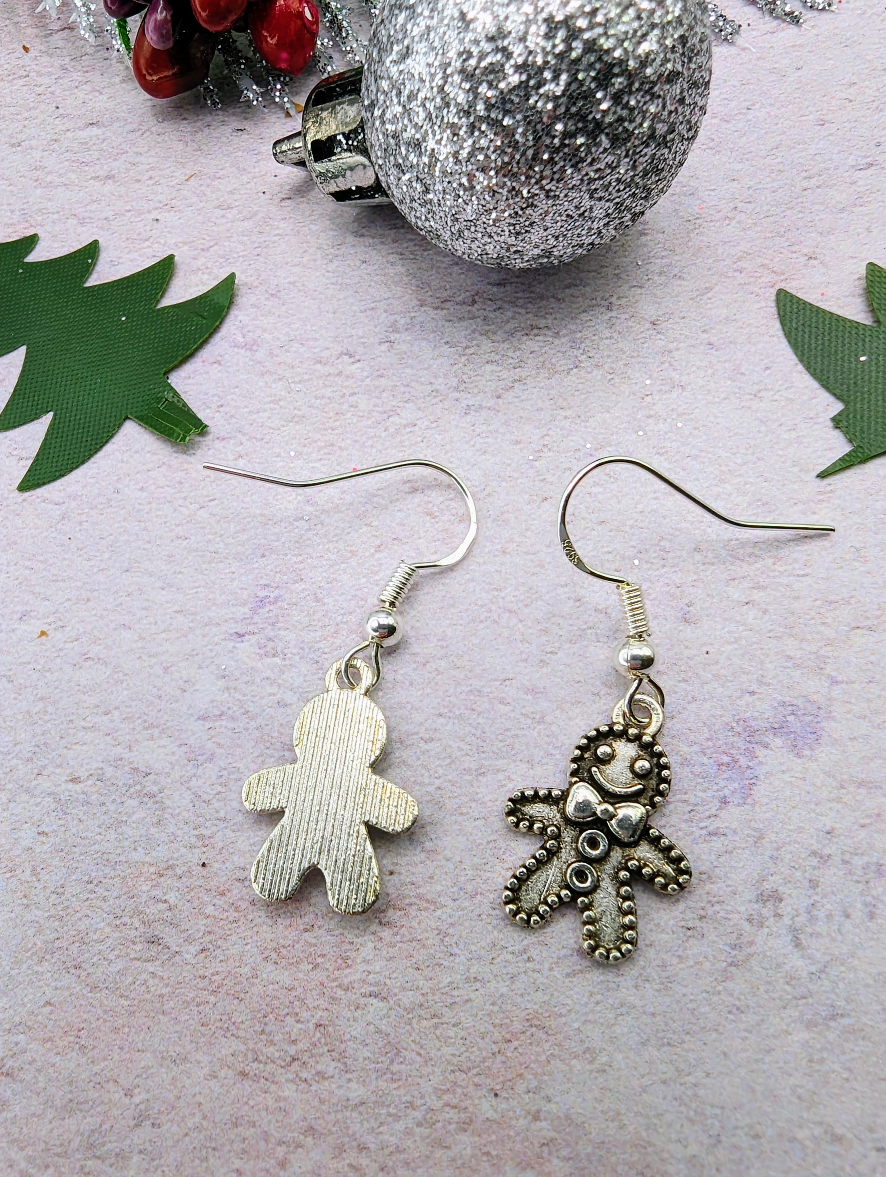 Jolly Gingerbread Men Earrings - Silver Sunbird Christmas Earrings