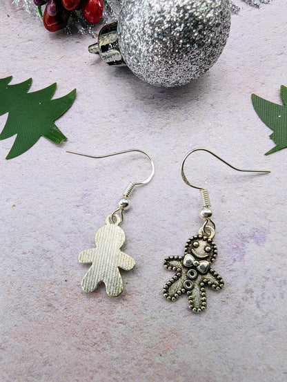 Jolly Gingerbread Men Earrings - Silver Sunbird Christmas Earrings