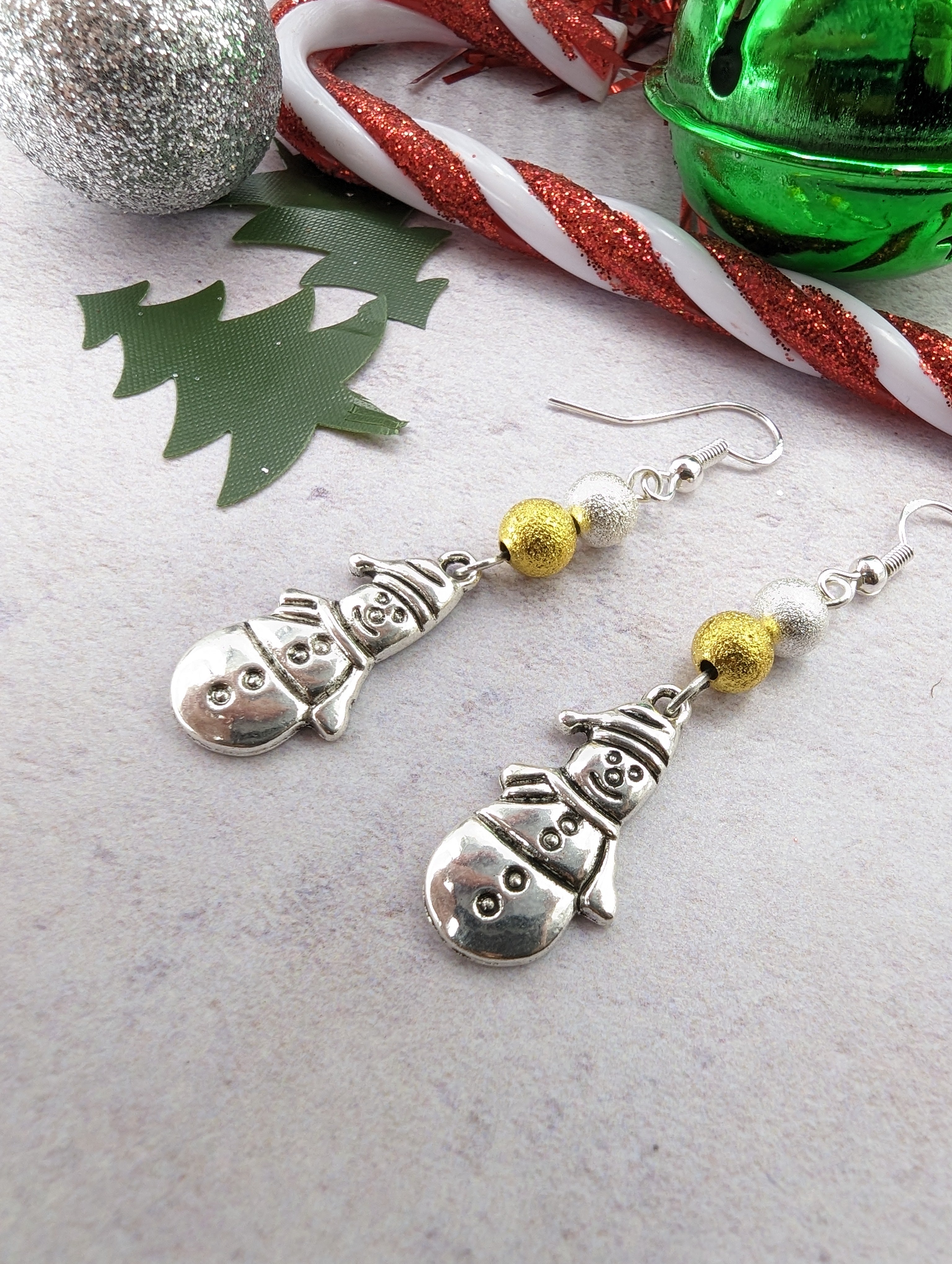 Very Merry Snowmen Earrings - Silver Sunbird Christmas Earrings