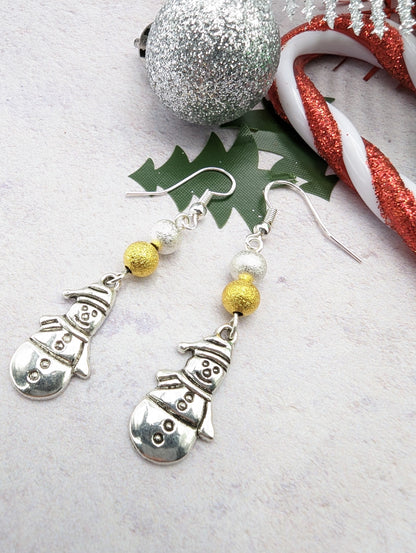 Very Merry Snowmen Earrings - Silver Sunbird Christmas Earrings