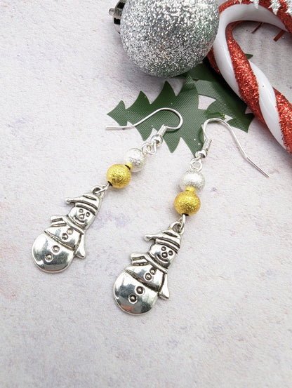 Very Merry Snowmen Earrings - Silver Sunbird Christmas Earrings