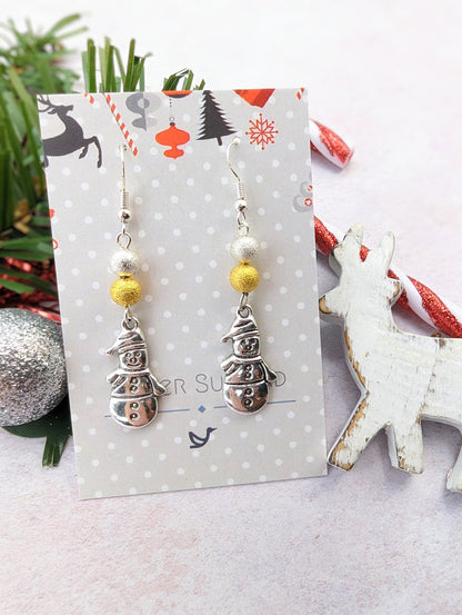 Very Merry Snowmen Earrings - Silver Sunbird Christmas Earrings