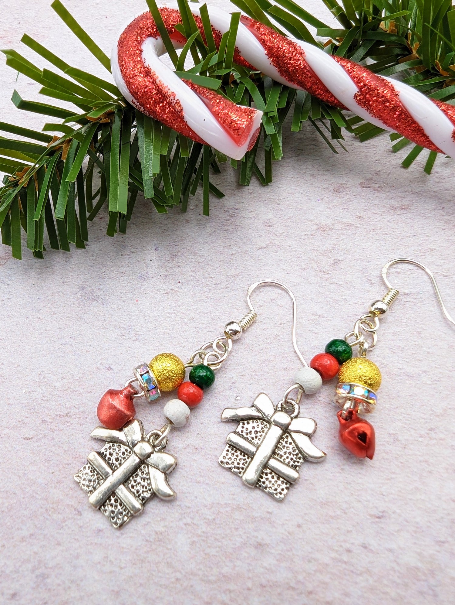 Gift Box Earrings - Silver Sunbird Christmas Earrings