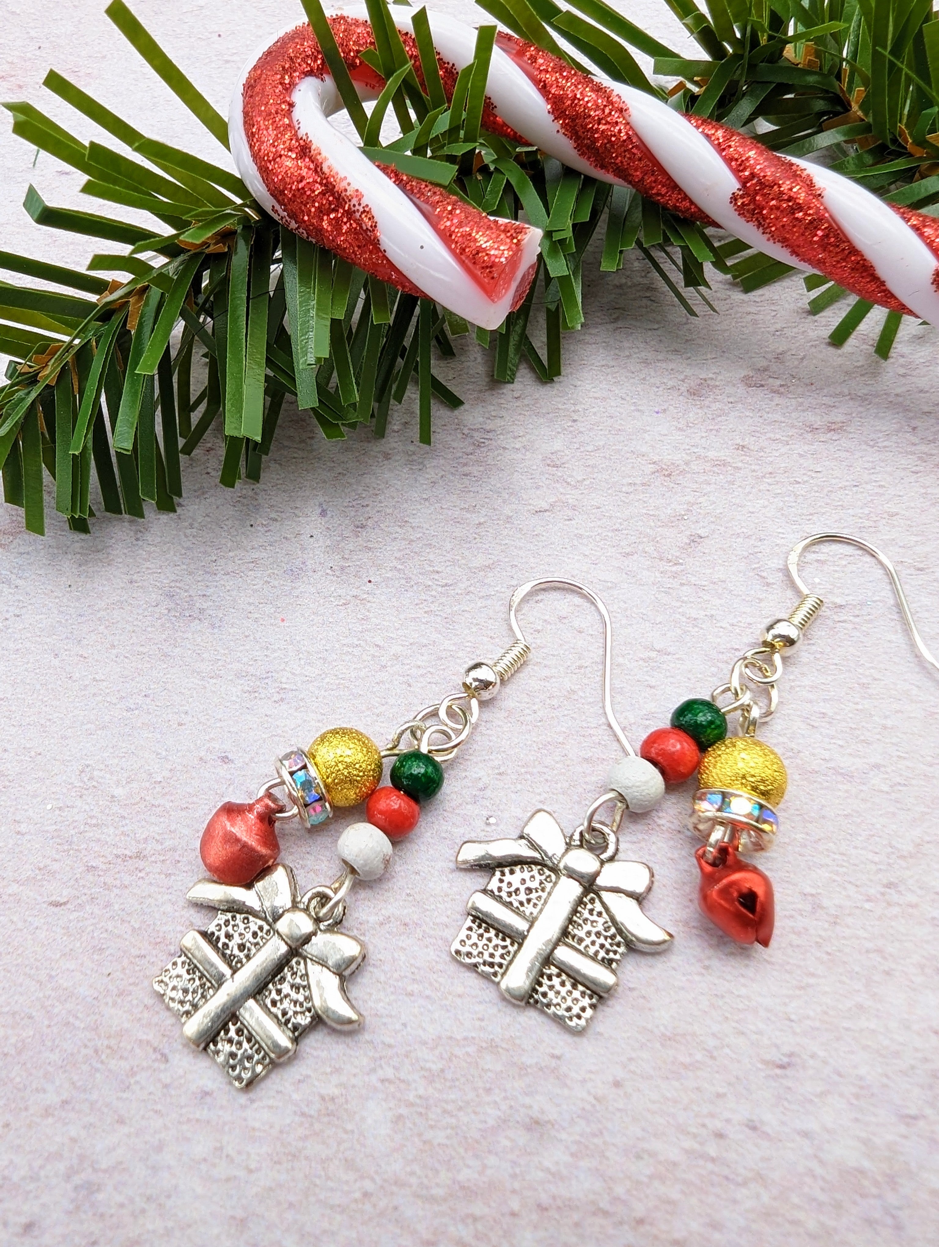 Gift Box Earrings - Silver Sunbird Christmas Earrings