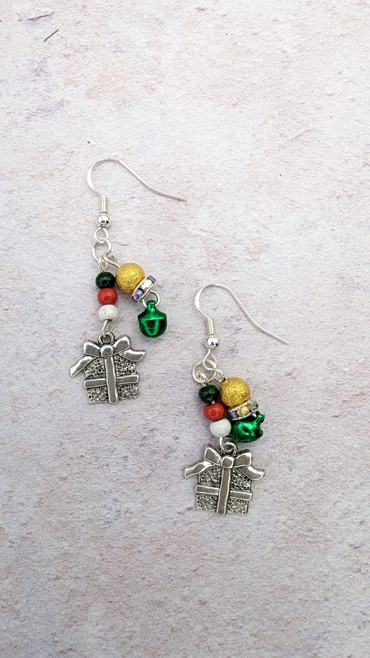 Gift Box Earrings - Silver Sunbird Christmas Earrings