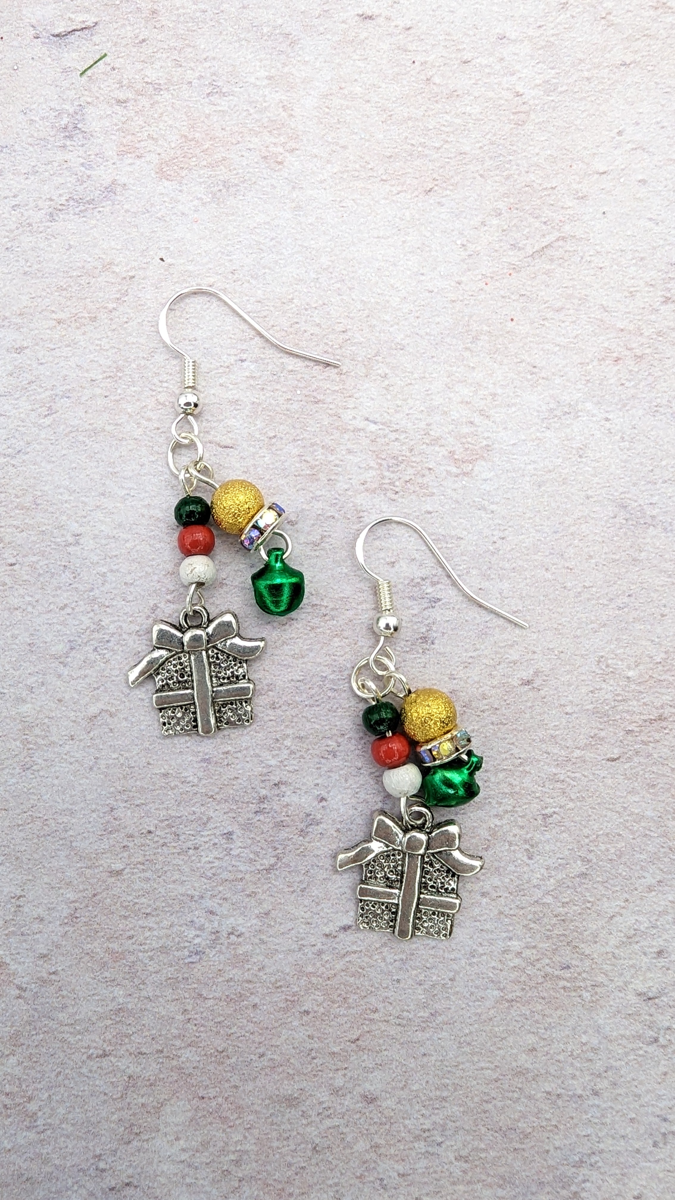 Gift Box Earrings - Silver Sunbird Christmas Earrings