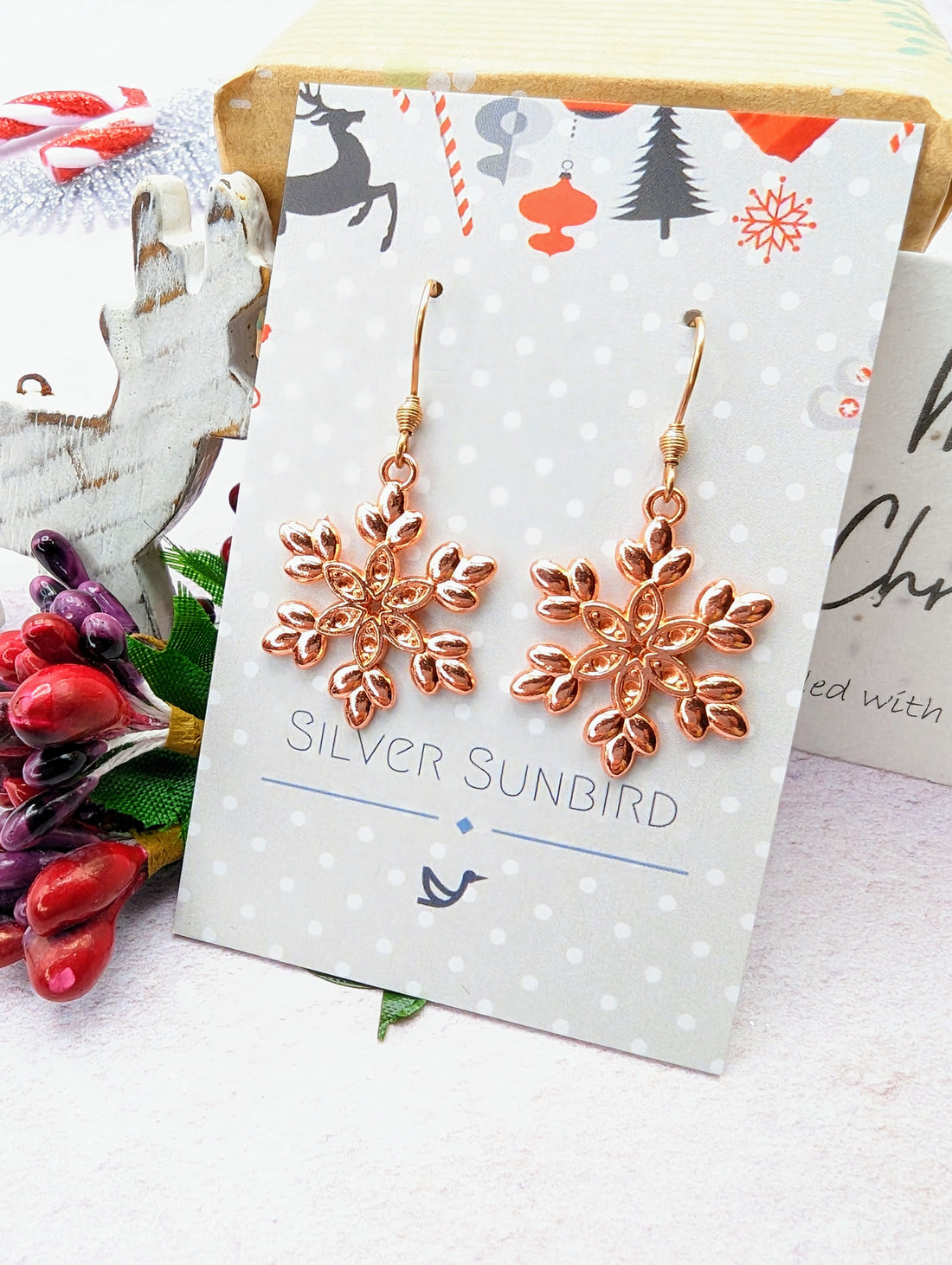 Sparkly Snowflake Earrings - Silver Sunbird Christmas Earrings
