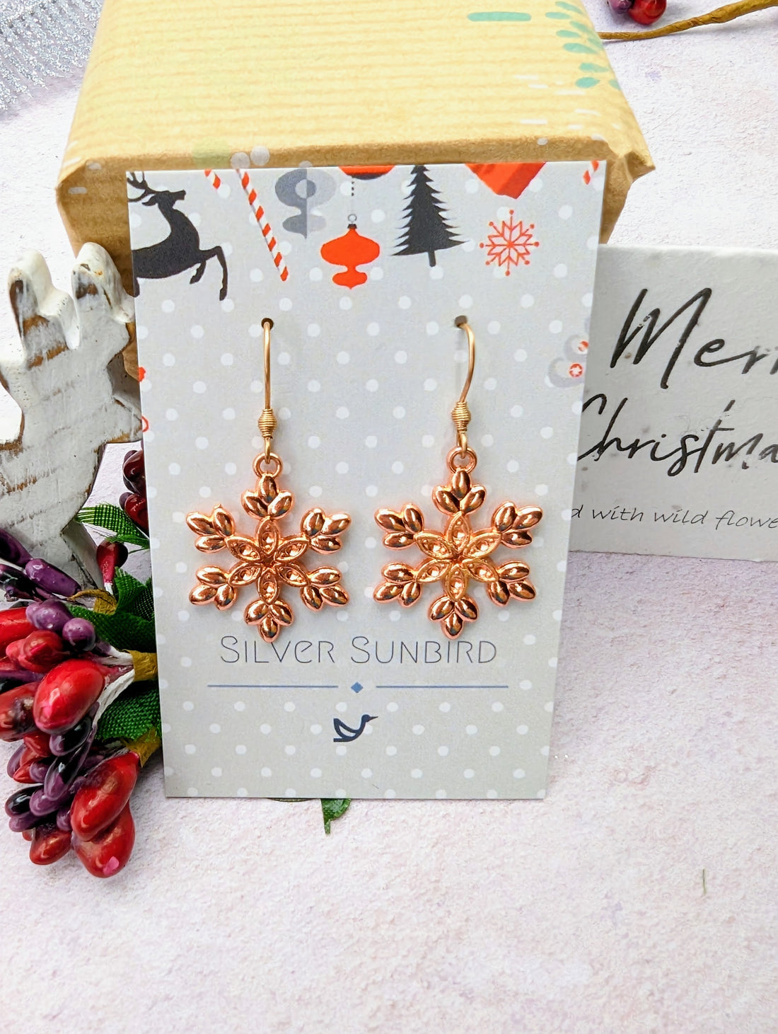 Sparkly Snowflake Earrings - Silver Sunbird Christmas Earrings