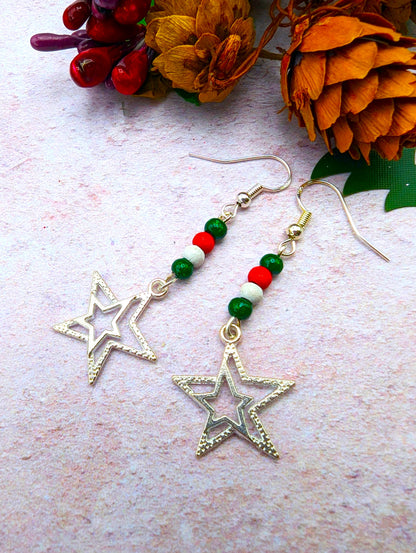 Christmas Double Star Earrings - Silver Sunbird Christmas Earrings