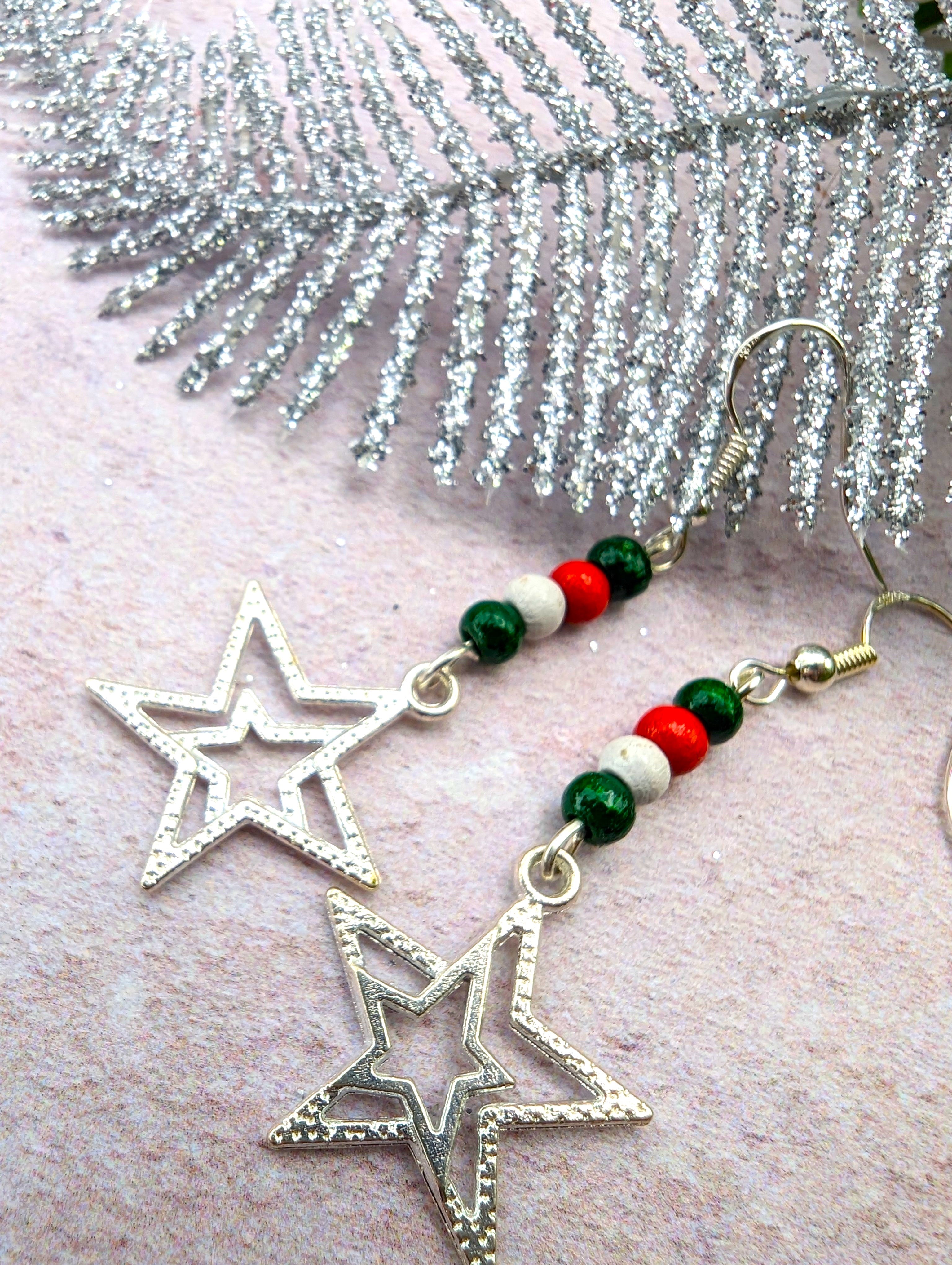 Christmas Double Star Earrings - Silver Sunbird Christmas Earrings