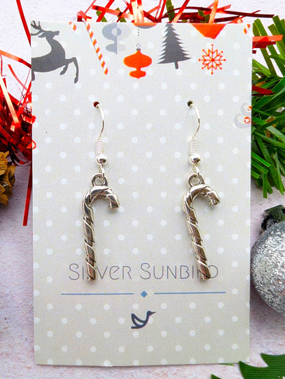 Classic Candy Cane Earrings - Silver Sunbird Christmas Earrings