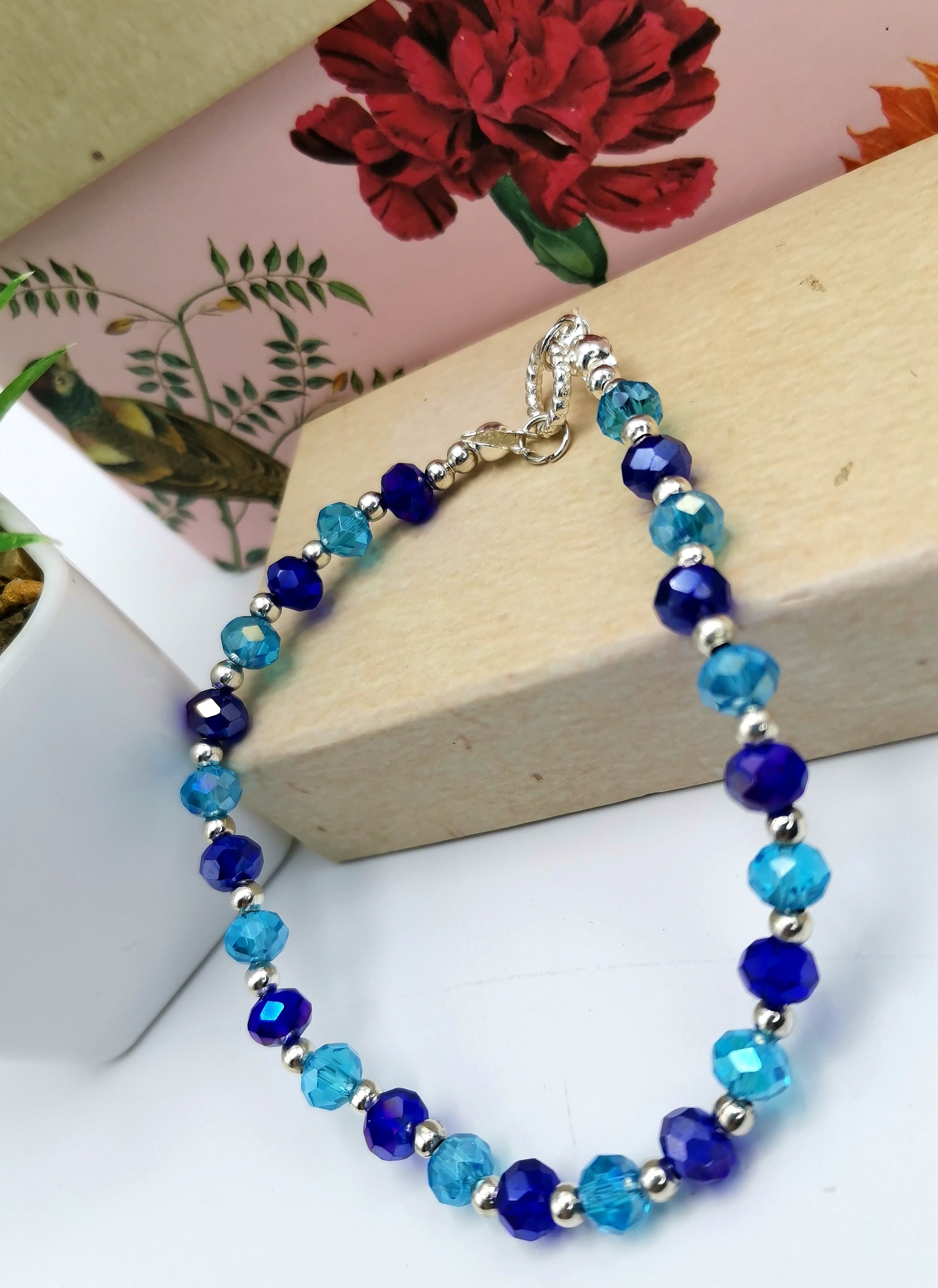 Radiant Rondelle Bead Bracelet - Silver Sunbird Blue Bracelets