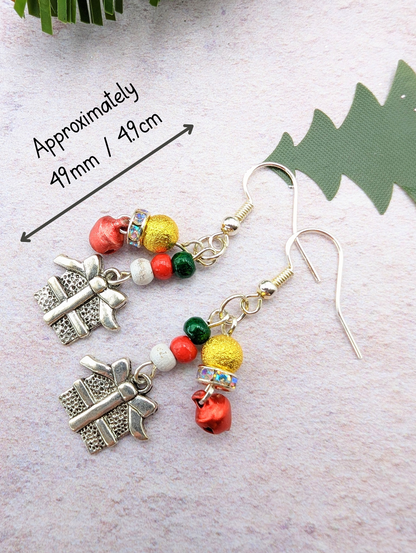 Gift Box Earrings - Silver Sunbird Christmas Earrings