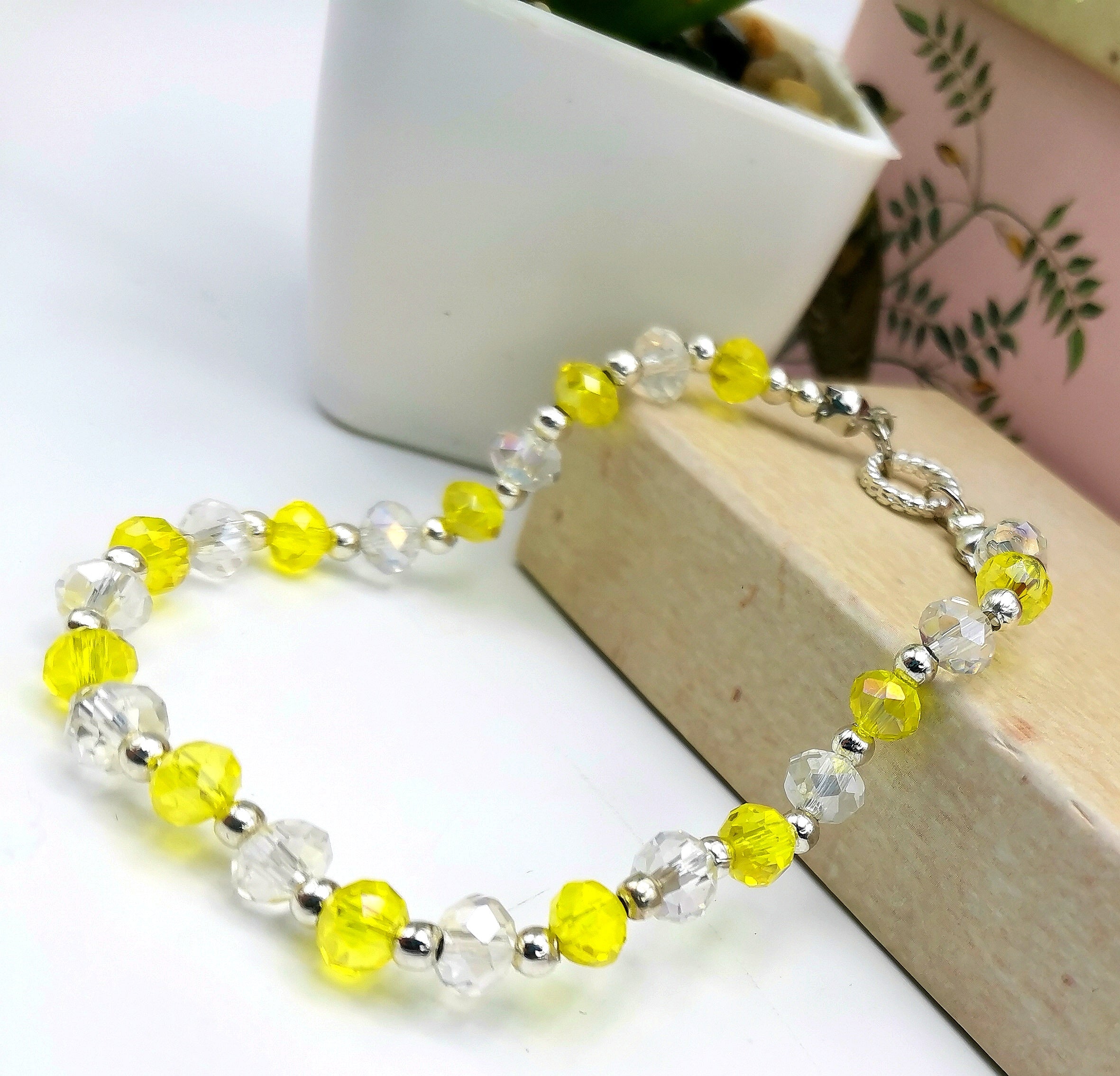 Radiant Rondelle Bead Bracelet - Silver Sunbird Yellow Bracelets